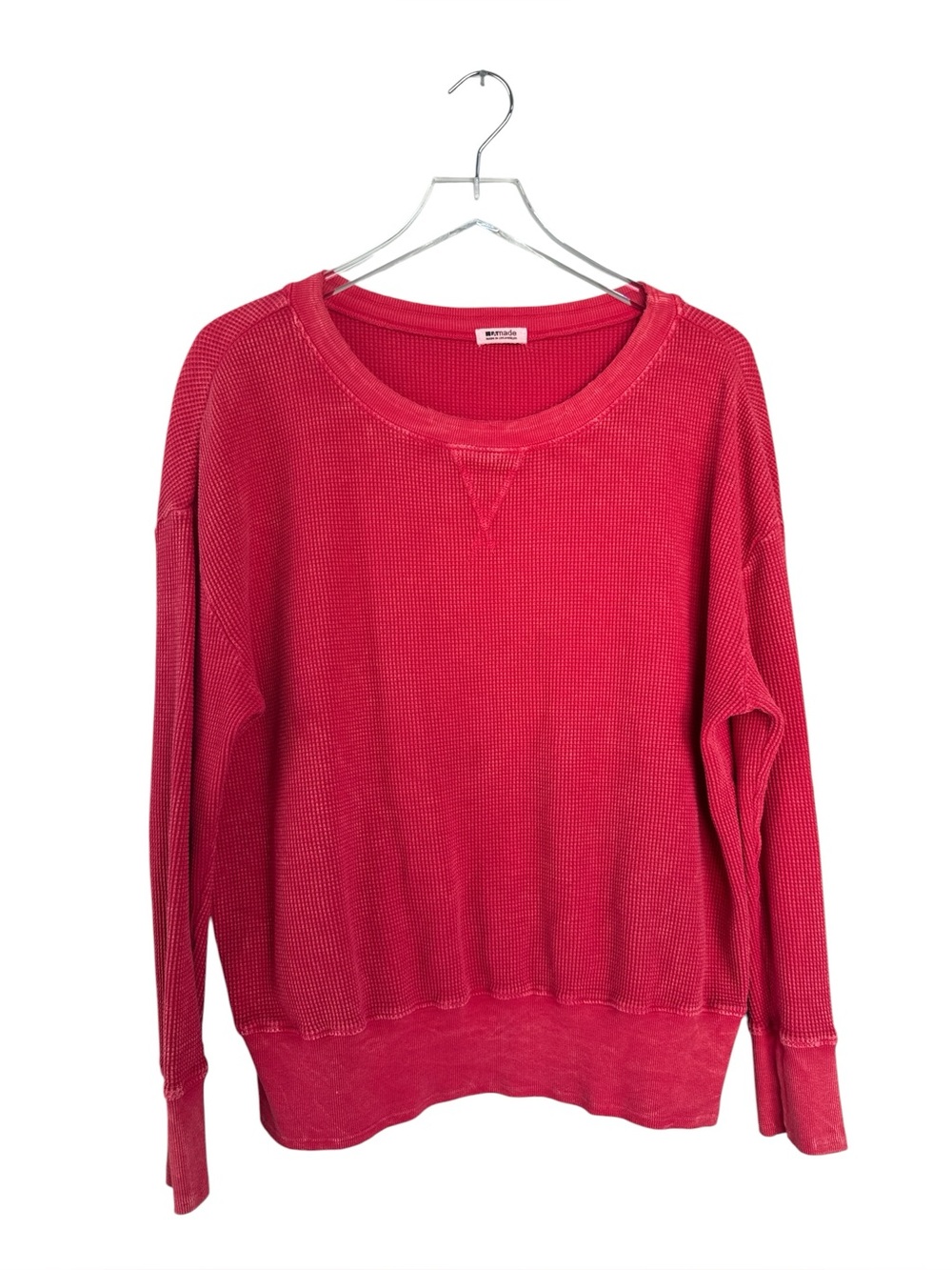 LA Made Washed Red Waffle Knit Oversized Pullover Sweatshirt Medium